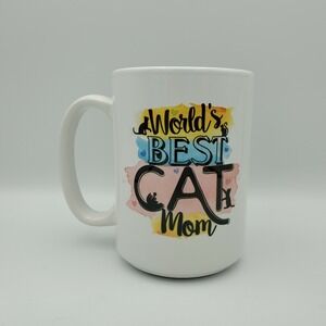 World's‎ Best Cat Mom Coffee Mug Kitty Kitten Cup Pink Porcelain Ceramic, 16 oz